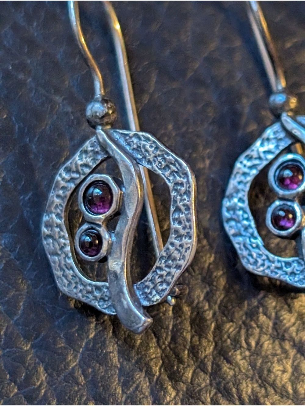 Artisan Handcrafted 925 Sterling Silver Dangle Earrings Textured Modernist - Picture 6 of 10